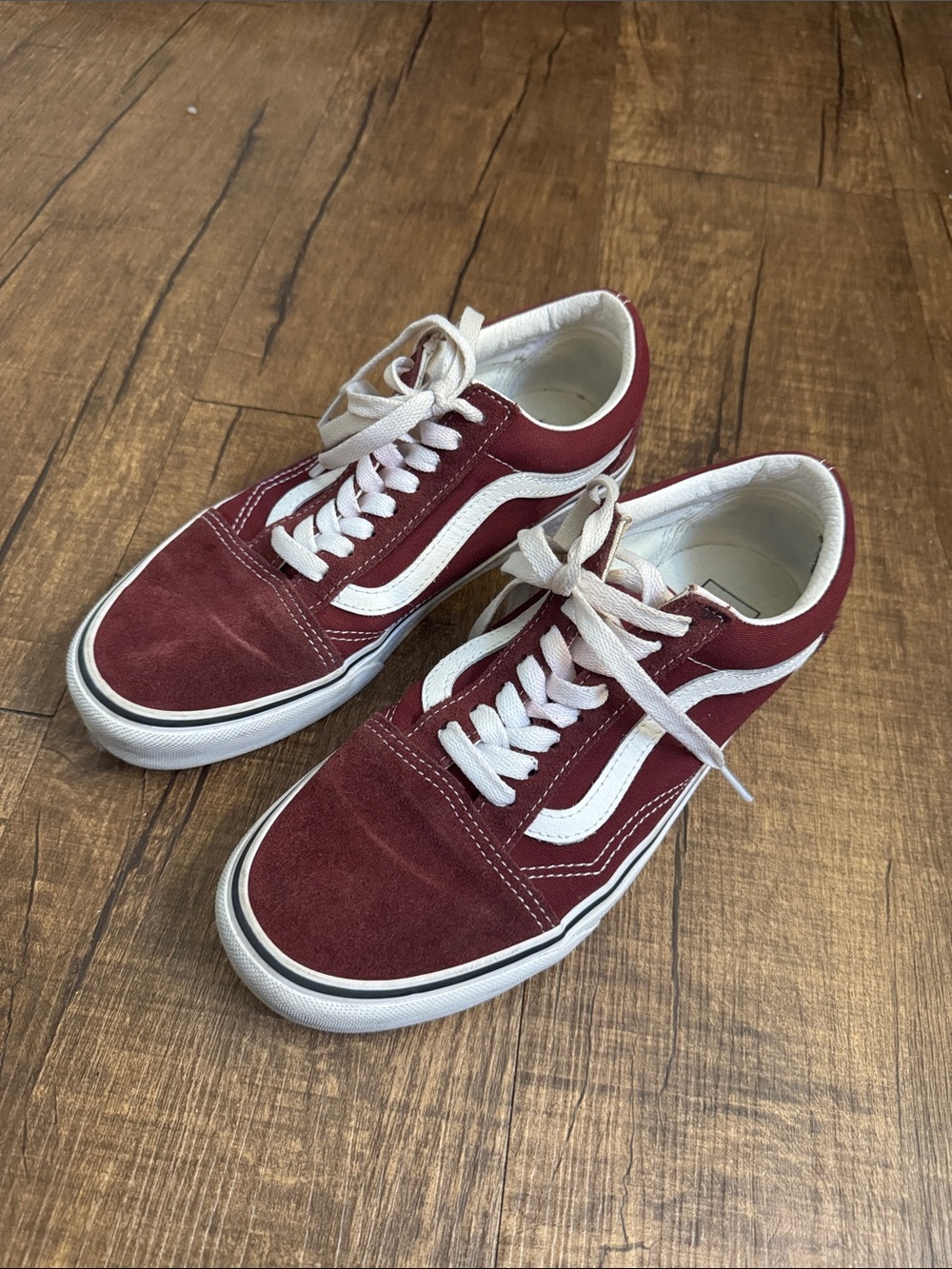 Vans Maroon and White Classic Sneakers